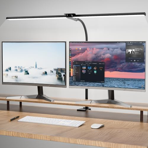 Hensam LED Schreibtischlampe Dimmbar zum Homeoffice, 1800LM Tageslichtlampe | Augenschutz, 5 Farbtemperatur, Schwanenhals Tischlampe mit Klemmbar, Doppelkopf, 80cm, Schwarz