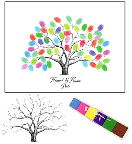 DIY Fingerabdruck Malerei,Fingerabdruck Bild Hochzeit,mit Inkpad Hochzeitsfeier Home Decoration, Hochzeits Fingerabdruck Baum DIY Hochzeitsbaum Wedding Tree Leinwand, 21x30cm