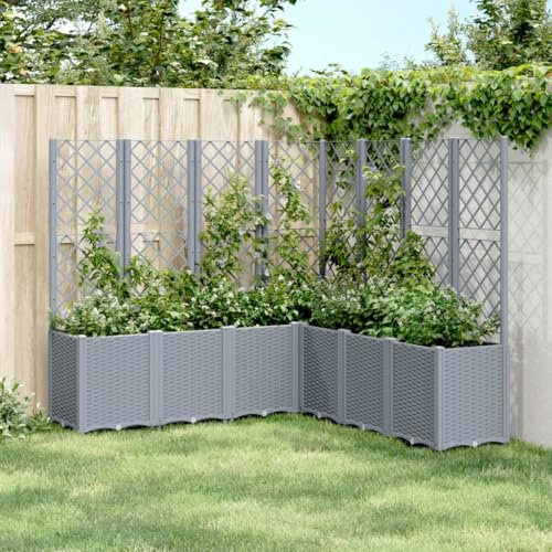 qohoio Jardinera con Enrejado PP Gris 160x160x140 cm Jardinera con celosia Jardinera con Enrejado jardineras