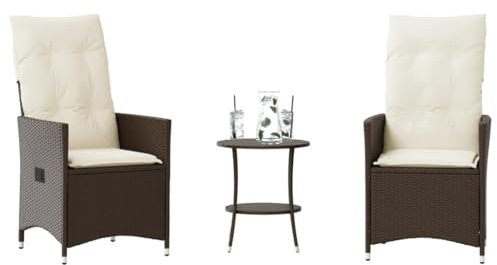 LAPOOH 3-TLG. Bistro-Set mit Kissen Braun Poly Rattan, Gartenset Tisch Und Stühle, Balkon Möbel Für Kleinen Balkon, Terrassenmöbel, Balkonset, Balkonmöbel, Möbelsets - 365653