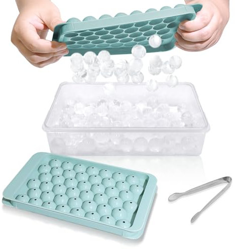 WIBIMEN Ice Cube Tray with Lid and Bin - Round Ice Trays for Freezer with Lid - Ice Cube Trays for Freezer with Ice Container (1-2PACK Blue)