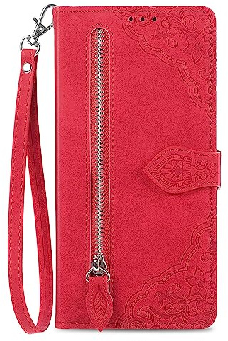 NEXCURIO Handyhülle für Google Pixel 9 / Pixel 9 Pro 5G Hülle Klappbar mit Kartenfäch Ständer Klapphülle Schutzhülle Leder Wallet Flip Case Cover Tasche Handytasche Stoßfeste - Rot