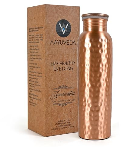 AAYUVEDA Pure Copper Bottle | 34Oz Water Bottle For Drinking | Leak-Proof Hammered Design Bottles For Home, Gym, School & Travel | Durable, Rust Proof & Handmade Bottles | Ayurvedic Copper Cups