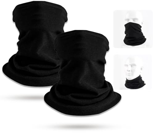 NYZQIW 2 Piezas Braga Cuello Invierno, Calentador de Cuello Termica, Pañuelo de Hombre Mujer, Multifuncional Invierno Elástico Bufanda Tubular Cálido Negro, para Esqui Ciclismo