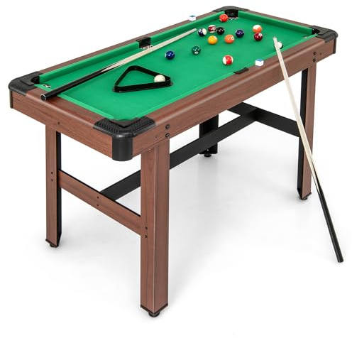 GOPLUS Billardtisch, Billiard Tisch aus Holz mit 16 Billardkugeln, 2 Queues, 2 Kreiden, Dreieck, Bürste & verstellbaren Fußpolstern, Spieltisch für Kinder & Erwachsene, für Familienspiele, Bar