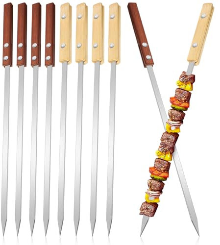 VINTORKY 12stücke Flache Grillspieße Aus Mit Holzgriffen Kebab-spieße Zum Grillen Für Vorspeisen Und Grillzubehör