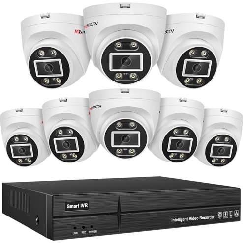 8PCS 2-Way Audio 8MP Dome POE 16CH 4K NVR Camera CCTV PnP Security System | 2.8mm HD lens,AI Human & Vehicle Detection,Color Night Vision,Warning Reminder,16ch 4K Video Input 8CH POE Port (NOT HDD)