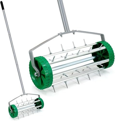 Lawn Aerator Roller – Heavy Duty Metal Spike Soil Aeration Tool – Manual Rolling Aerator with Adjustable Handle & Non-Slip Grip for Lawn & Garden Care