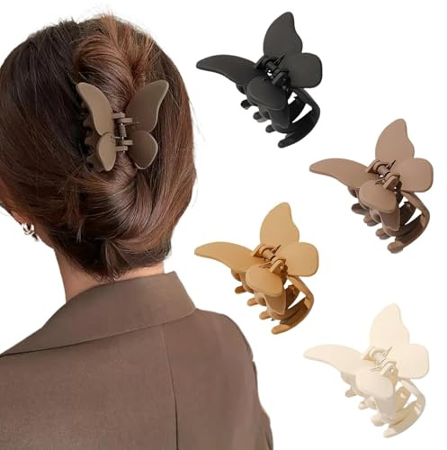 Ypkia 4 Stück Schmetterling Haarklammer Mittelgröß Matte Haarspangen Damen Haarklaue Rutschfeste Haarclips Für Frauen Mädchen Dickes Dünnes Haar (Neutrale Farben)