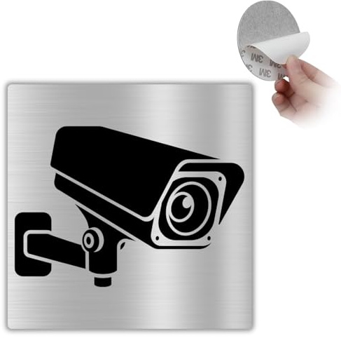 LEIASA | Selbstklebendes Videoüberwachung-Schild – 10x10 cm – 0,8 mm Dicke – Aluminium – Kameraüberwachung Hinweis – 24h Überwachung – Türschild Sicherheitskamera (Kameraüberwachung Schild)