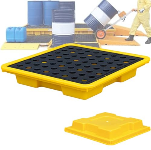 DPDZSW Auffangplattform Mit Abfluss,rutschfeste Auffangwanne Aus Kunststoff, Auslaufsicher,Abnehmbar Für Industrielle Anwendungen,Fassungsvermögen Für 1 Fass/2 Fässer/4 Fässer,33.5 * 33.5 * 5.5cm