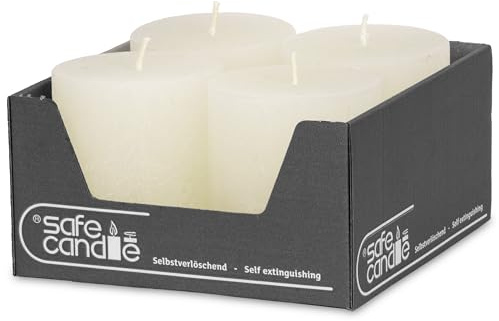 DecoLite Stumpenkerzen Rustic 4er Set 80x70 mm | Selbstverlöschend Safe Candle | Durchgefärbt RAL-zertifiziert | Brenndauer ca. 25h | Made in Germany | Rustik Deko Kerzen von DecoLite (wollweiss)