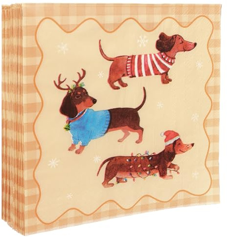 BETESSIN Servietten Weihnachten - 40 Stück Weihnachtsdackel Servietten - Papierservietten mit Dachshund Motiv - Weihnachtsdeko Tisch - Weihnachtsservietten Dackel Deko Weihnachten & Winter