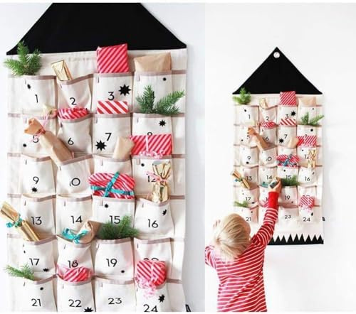 Adventskalender zum Befüllen Stoff 120x 50 cm Weihnachten Kalender Hängend Advent Calendar Kalender mit 24 Taschen Weihnachtskalender Adventskalendar Aufbewahrungstasche Weihnachten Deko