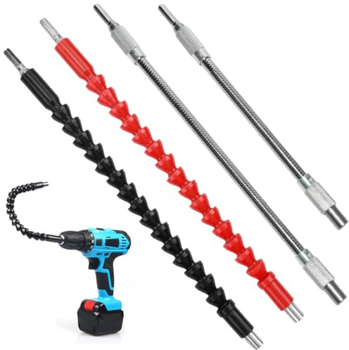 Xyvor 4 Pièces Rallonge Flexible pour Perceuse, Rallonge D'arbre de Perçage Flexible, Extensions de Tournevis Flexibles, 1/4'' Tige Hexagonale, pour Perceuse Tournevis (200 mm et 300 mm)