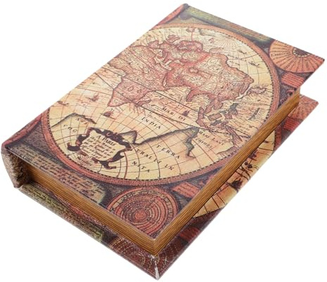 MUCKLILY Boîte à Faux Livres Vintage Motif Carte Du Monde Petite Taille De Livre Décoratif Rectangulaire Pour Décoration D'intérieur Et Rangement D'objets Personnels