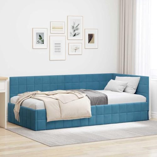 Amorsee Schlafsofa 90 x 200 cm mit Lattenrosten, Polsterbett Bettsofa Einzelbett Bett Sofabett Gästebett Tagesbett, Samt, ohne Matratze, Blau