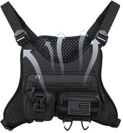 Krmoau Running chest strap for men, running vest, slim chest pocket, phone holder, lightweight harness for camping, cycling, women, travel
