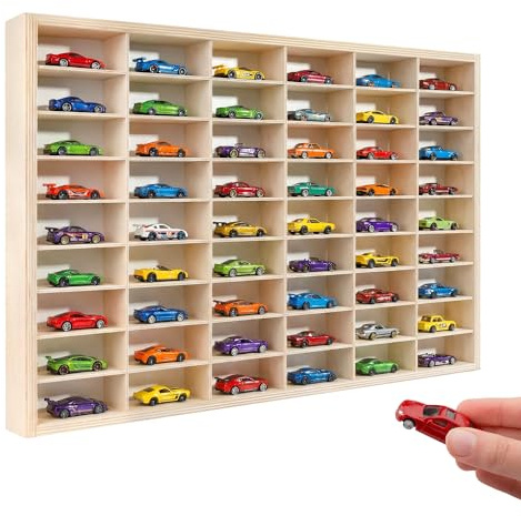 Creative Deco Setzkasten Holz Sammlervitrine Autos 54 verstellbare Fächer | Horizontales Wandregal für Miniaturen | Schaukasten Vitrine Hängend Sammelbox Sammelvitrine 60 x 40 x 5,5 cm