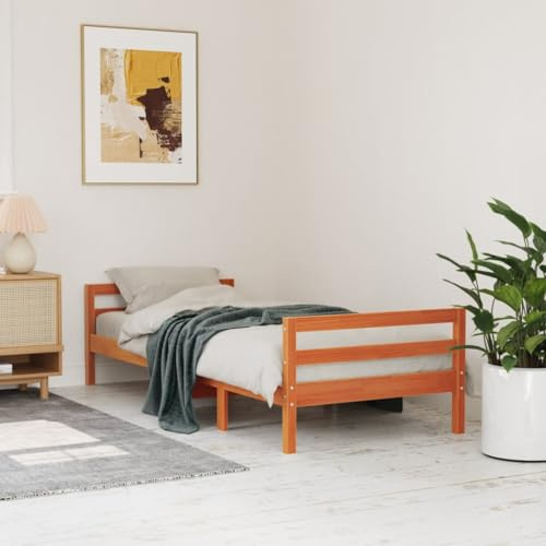 Ordellia Massiv träsäng, vaxbrun, 90 x 200 furu, robust sängram, stabilt ribbotten, stöd för vilsam sömn, hållbara sovrumsmöbler