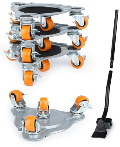 Kit de 4 Rodamientos Deslizantes y 1 Levantador – Mover Muebles de hasta 400 kg, Ruedas de TPE con Giro Total, Ideal para Sofás, Camas, Electrodomésticos