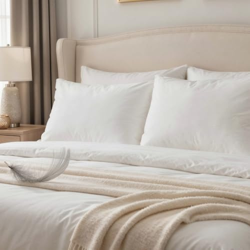 Duck feather Down Pillows 2 Pack Standard Size – Plush Duck Down & Feather Blend, Cooling Cotton Shell, Neck Support Bed Pillows for Better Sleep, Ideal for Side, Back & Stomach Sleepers