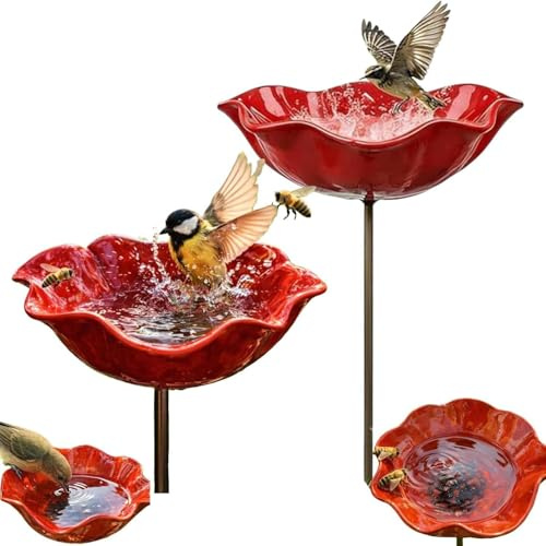2 Stück Gartenstecker aus Metall, Handgefertigt Blumenform Vogeltränke Winterfest Insektentränke Bienentränke Gartenfiguren & Gartenstatuen Gartendeko für Draußen