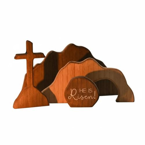 Chosertory Escena de Resurrección Cristiana Conjunto Decorativo de Pino Tumba Vacía de Pascua Escultura de Mesa Diorama Bíblico Acabado Minimalista Adecuado para, Nuevo Set 4 Piezas B