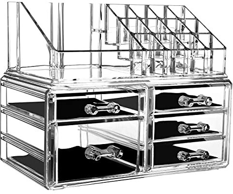 Cq acrylic Clear Makeup Organizer And Storage Stackable Skin Care Cosmetic Display Case With 4 Drawers Make up Stands For Jewelry Hair Accessories Beauty Skincare Product Organizing,Set of 2