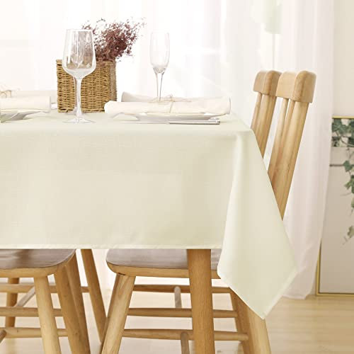 Deconovo Leinenoptik Tischdecke Wasserabweisend Tischwäsche Lotuseffekt 130x220 cm Beige