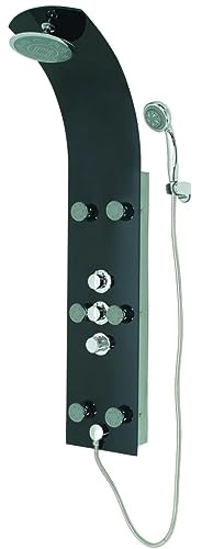 SCHÜTTE 60029 Lanzarote Duschpaneel mit Thermostat und Regendusche, Wellnessdusche mit 6 Massagedüsen, Duschsystem mit farbigem Sicherheitsglas, Schwarz