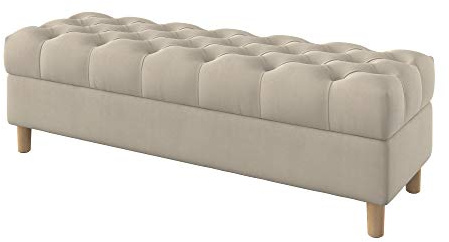 Furninero - Tiefer gepolsterter Sitzbank Sitzhocker Sitzruhe Betthocker Ottomane, mit Stauraum, Gerundete Beine, 140 cm breit, Majestic Velvet Beige Stoff (Licht zu reinigende), Beige