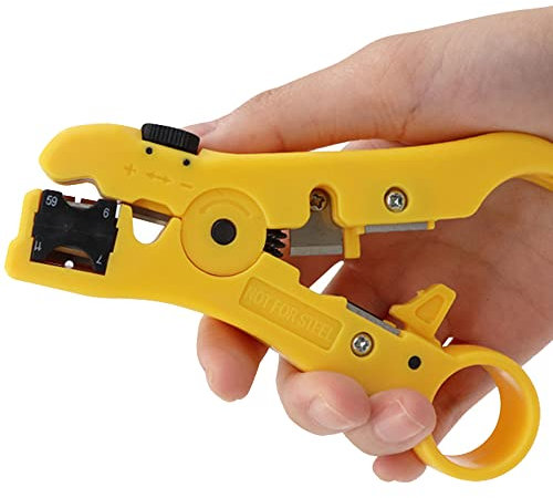 DXIA Pinza spelafili, Cavo Stripper cutter, Spellacavi, per cavi per cavo di rete, cavo Ethernet, cavo antenna coassiale, Spelafili con cutter, Networking Cable Stripper with Cutter