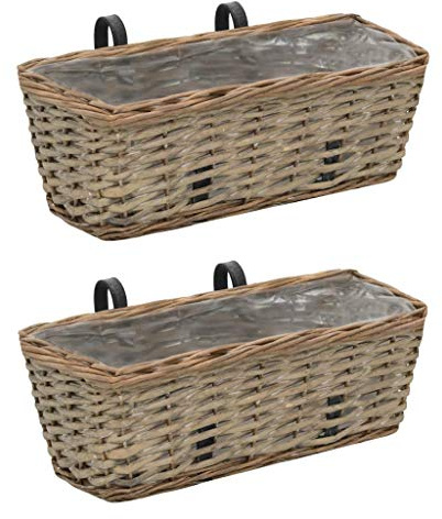yorten Balkon-Pflanzgefäß 2 STK. Balkonkasten Terrasse Blumenkasten Pflanzkübel Korbweide mit PE-Auskleidung 40 x 16 x13 cm (L x B x H) Braun
