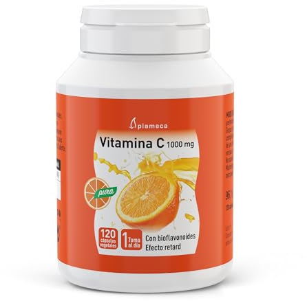 Plameca Vitamina C 1000 mg (2 Cápsulas 500 mg) - Acción Prolongada gracias al Efecto Retard - Reforzado con Bioflavonoides - Ayuda ante el Cansacio y la Fatiga - Una Toma al día de 2 Cápsulas 500 mg