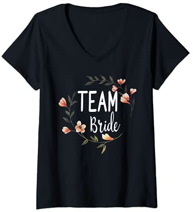 Damen Damen Team Bride Blumenkranz Blumen JGA Verlobung Team Braut T-Shirt mit V-Ausschnitt