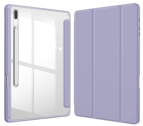 Fintie Hybrid Hülle für Samsung Galaxy Tab S8 Plus 2022/Tab S7 FE 2021/Tab S7 Plus 2020 12.4 Zoll - Stoßfeste Abdeckung mit Transparent Klar Hartschalen Rückseite Schutzhülle, Pastellviolett