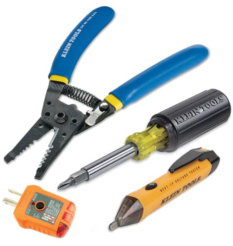Klein Tools 80018P Tool Kit with Wire Stripper, Screwdriver, Non-Contact Voltage Tester, GFCI Outlet Tester, Residential Tool Kit, 4-Piece