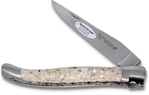 LAGUIOLE en Aubrac 12 cm Taschenmesser - Griff Austernschale - Platine ziselliert - Klinge und Backen matt, beige