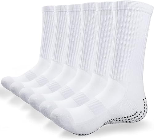 Alaplus Chaussettes Antidérapantes Foot, Chaussettes Homme Femme, Chaussettes Sport Chaudes Hiver pour Football Handball Rugby Vélo (FR/ES, Numérique, 38, 45, Taille normale, Taille normale, Blanc)