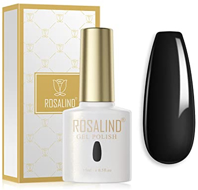ROSALIND UV Nagellack Schwarz Gel Nagellack 15ml Soak Off Nail Gel Polish für UV LED Nagellampe Langlebige French Maniküre Nagelgellack | Semipermanenter Nagellack, Schwarz, UV / LED, Soak-Off-Nagellack, halbpermanent, für Maniküre und Nail Art
