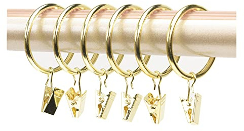 Anawakia 10 Stück Gardinenringe mit Klammern, Metall, Vorhangclips, Haken, Gardinen, Clips mit Ringen (Gold, Innendurchmesser 35 mm)
