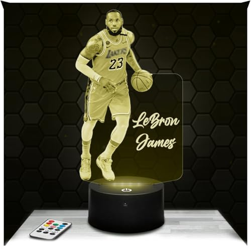 Lampephoto.fr - Lampe LeBron James 3D Nachtlicht Basketball | Made in France, Sockel wählbar, dimmbar, Batterie/USB, HD-Lasergravur, Geschenk für Basketballfans