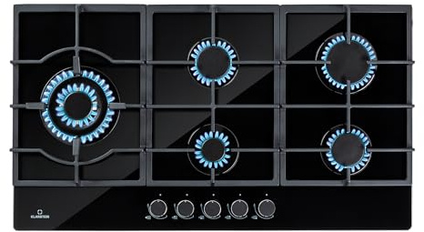 Klarstein Gas Cooker, 5 Burners Gas Hob, 11100W Built In Five Ring Electric Hob, Campervan Cooktops, Stainless Steel Glass Top Wok Burner, 5 Ring Kitchen Stoves LPG