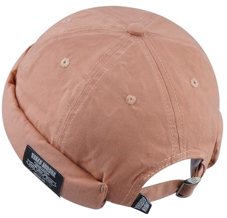 Clakllie Bomull docker keps sjömansmössa hamnmössa original dockermössa herr sommar brimless hatt huvudbonad sjömanskappa utan skärm rullad manschett hatt unisex, H-GD30-rosa, En Storlek