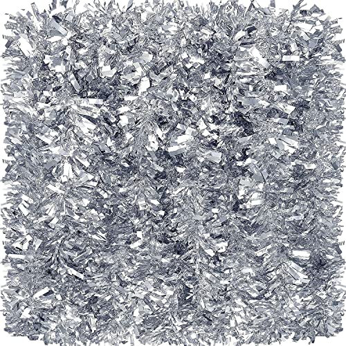 KAHEIGN 8m Weihnachten Lametta Girlande Silber Weihnachtsgirlande Glitzer Metallic Weihnachtsbaum Lametta Girlande Weihnachtsbaum Deko Lametta Tannengirlande für Weihnachten