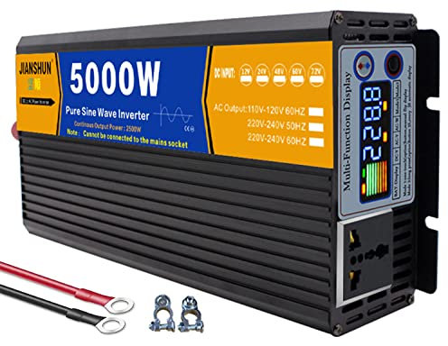 3000W 4000W 5000W 6000W 8000W Onda sinusoidal Pura Inversor DC 12v/24v a AC110v/220v Transformador de Voltaje Corriente DC AC Power Inverter con LCD Pantalla &EU Socket para Coche RV ,5000W-12Vto220V