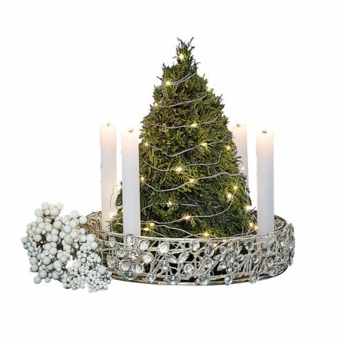 Loberon Kerzenhalter Hope, Silber | für Vier Stabkerzen - hochglänzend - mit glitzernden Glassteinen geschmückt - Adventskranz - Weihnachten - Weihnachtsdeko