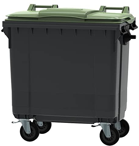 ESE France Conteneur Poubelle à déchets 4 roues - 770L - Robuste et Professionnel - 100% Recyclé - Gris avec Couvercle Vert - Fabriqué en France