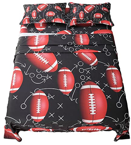 ADASMILE A & S Kids Sports Bedding Set Full Size American Football Sheets for Boys Rugby Theme Bed Sheet Set Fitted Sheet Bedroom Decor